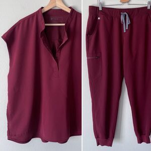 FIGS Rafaela Scrub Top & Zamora Jogger Pants Set Burgundy Women's Size XXL